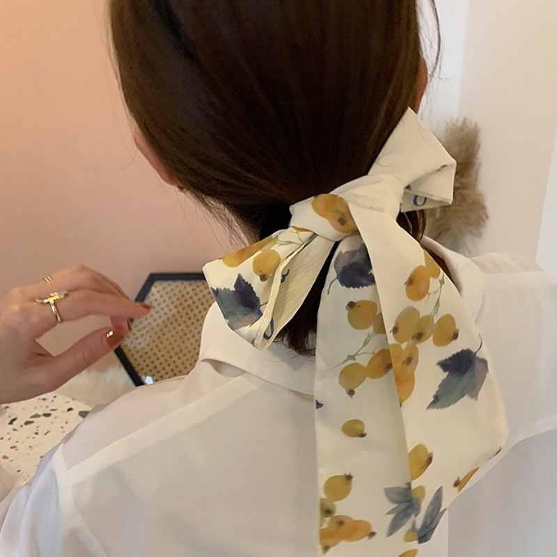 Dây Cột Tóc Ruy Băng Đính Ngọc Trai Hình Trái Cây Phong Cách Hàn Quốc Cho Nữ