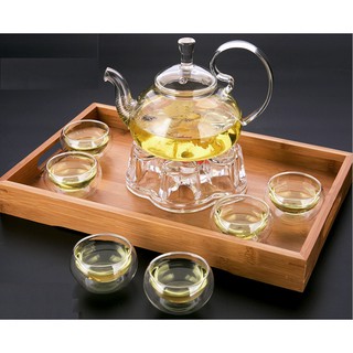 Bộ ấm chén pha trà thủy tinh kèm khay Zeno SKT08