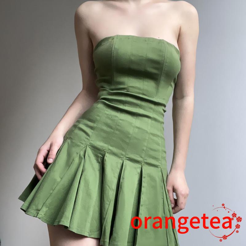 Đầm không tay Cổ Thuyền Hở Lưng Xếp Ly Màu Sắc Thời Trang