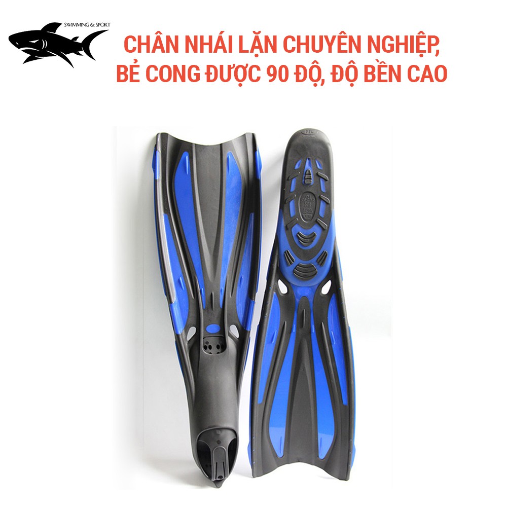 Chân vịt lặn biển chuyên nghiệp, chân nhái lặn biển 1143 bẻ cong được 90 độ, đàn hồi chất liệu cao cấp SHARK