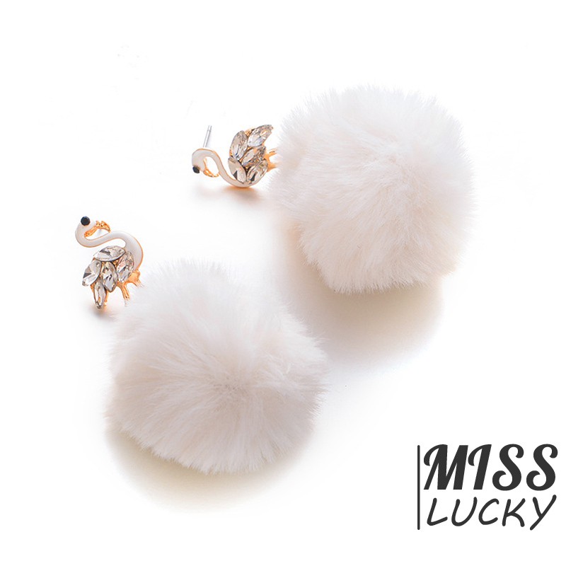 ❤HHN-VN Women Drop Earrings Cute Flamingo Pompon Animal Fake Fur Ball Lady Dangle Earring Jewelry Ac