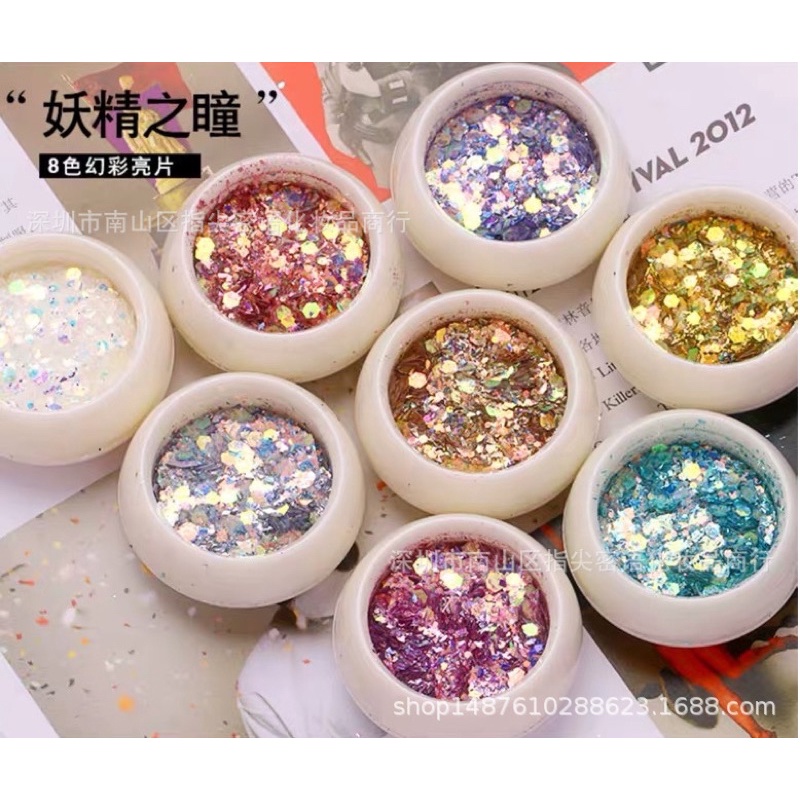 Nhũ kim tuyến nail 8 màu siêu sáng 8 hũ