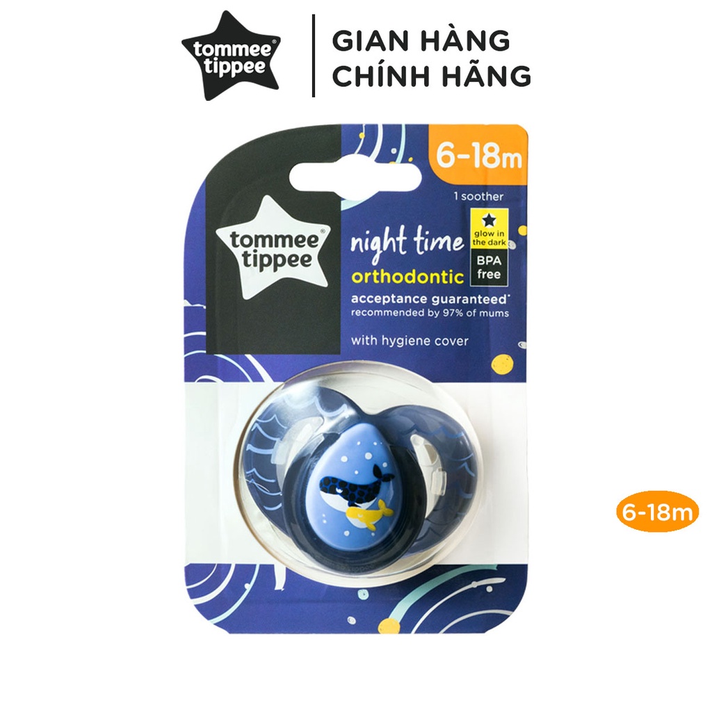 Ty ngậm dạ quang cho bé Tommee Tippee Night Time 6-18 tháng (vỉ đơn) – Cá voi