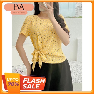 Áo sơ mi cổ tròn họa tiết hoa nhí chất liệu lụa thô tằm cao cấp tháng mát đi làm,đi chơi thiết kế EvaFashion
