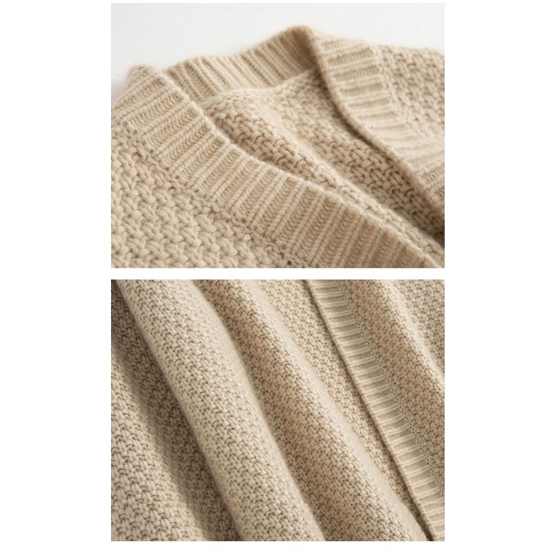 Áo khoác Cardigan len Chelgy không cúc dày dặn màu Be Trơn freesize mùa thu đông CG-CDGBT104