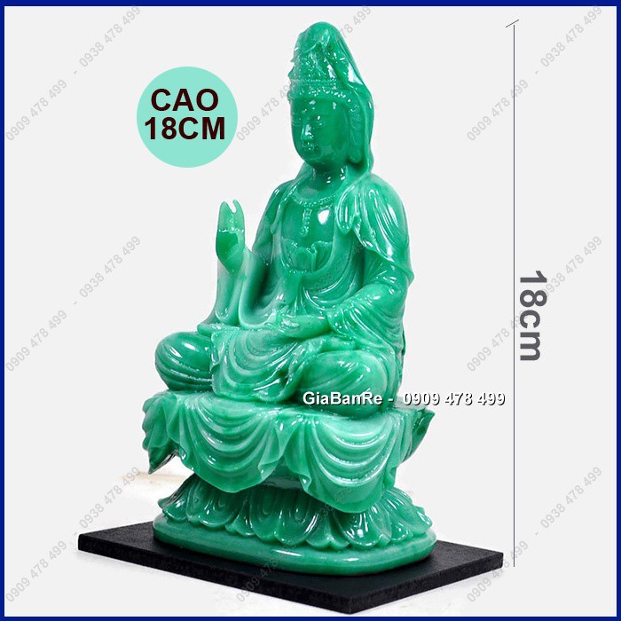 TƯỢNG PHẬT QUAN ÂM VẼ THỦ CÔNG ĐẸP - NGỒI 18CM - XANH DƯƠNG NGỌC - 6875.4