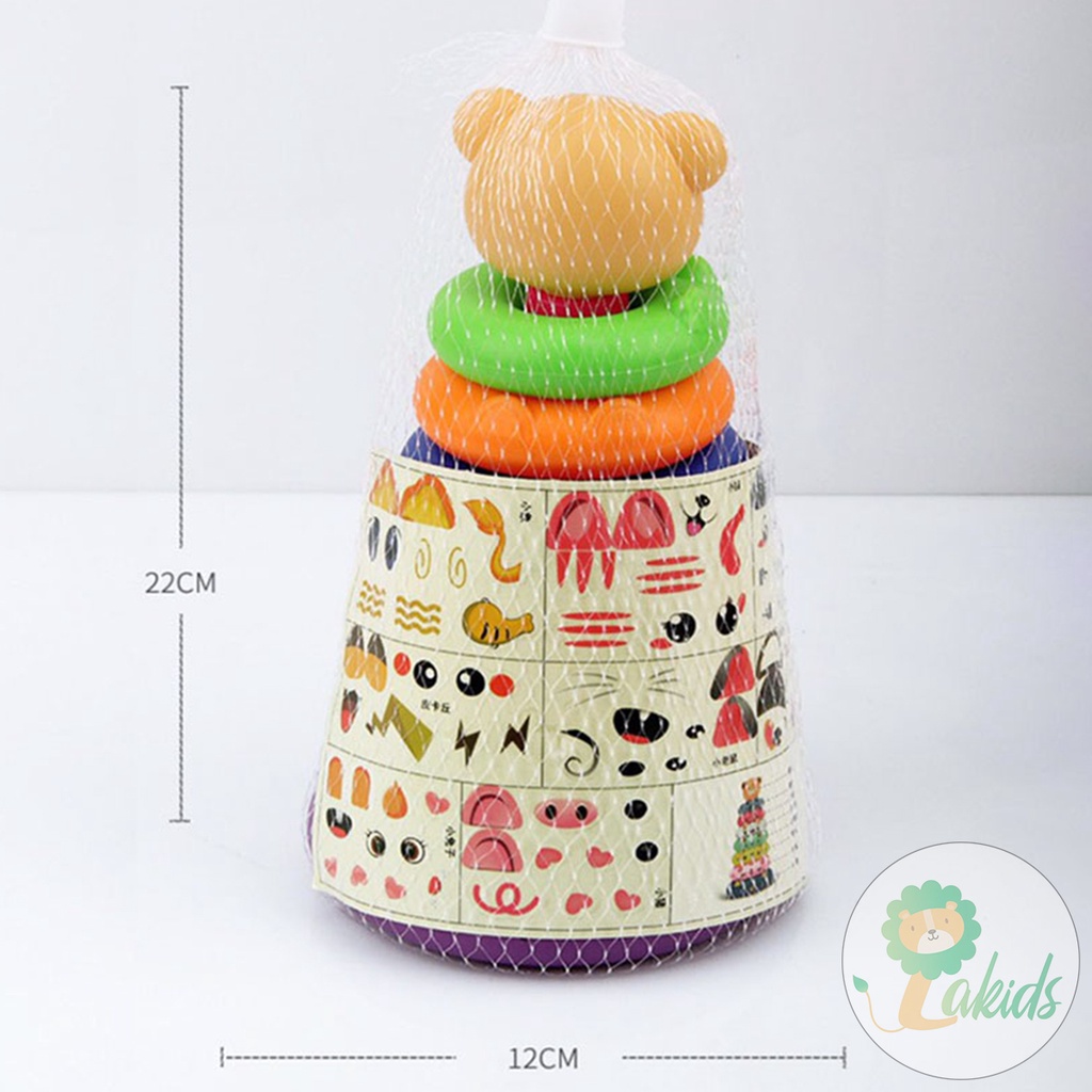 Đồ chơi tháp xếp chống hình gấu, mô hình lắp ráp tháp vòng cho bé - Lakids