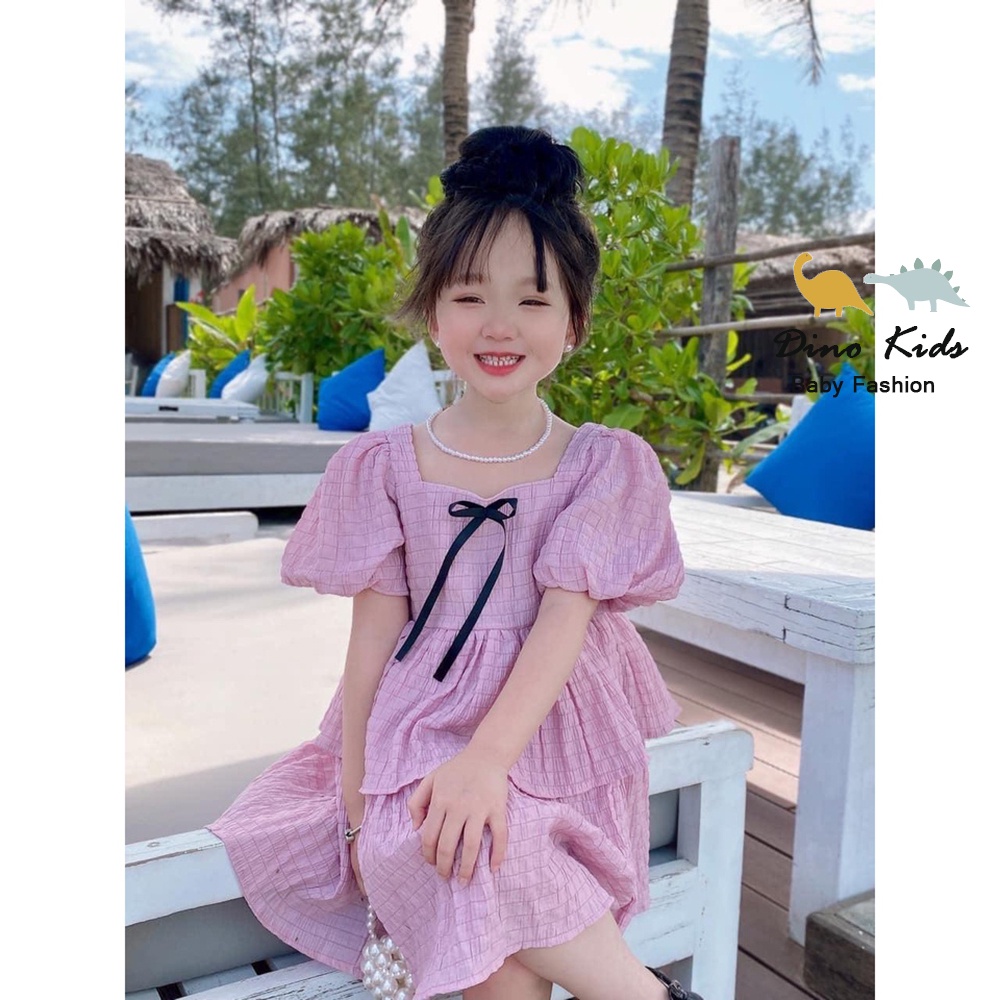 Váy bé gái, váy đũi nhún tầng cổ nơ điệu đà chất liệu xịn sò cho bé