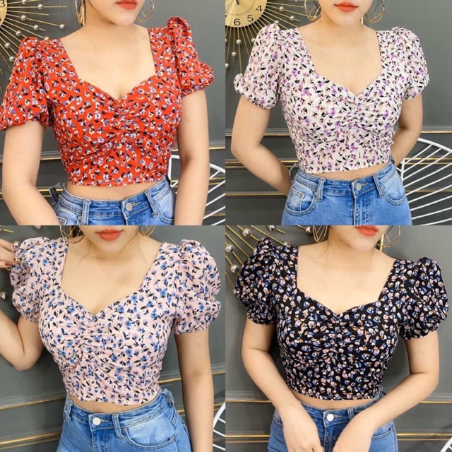 [ Mã WASTAPR giảm 10K đơn 50K] ÁO VOAN HOA CROPTOP ( màu thật trải sàn) | BigBuy360 - bigbuy360.vn