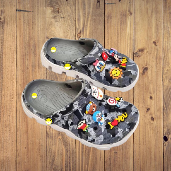 Dép sục Duet Camo quai ngang Xám Đế Trắng - SPORT (Tặng Kèm 12 Jitbitz + Hộp) Dép Nam Nữ