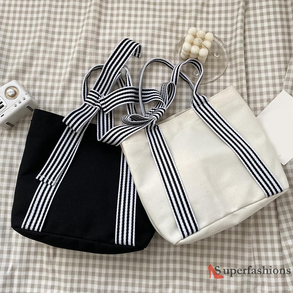 【Hot Sale】Women Bow Shoulder Underarm Bag Ladies Preppy Style Canvas Handbag Tote