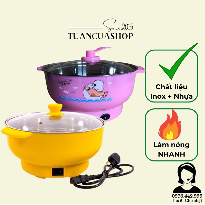Nồi lẩu điện mini đa năng 26 cm họa tiết dễ thương 1000W, nồi nấu mini dễ thương