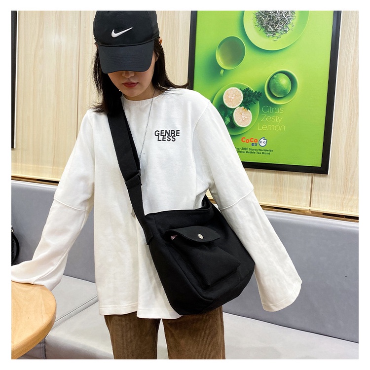 Túi đeo chéo vải canvas nữ unisex ulzzang basic trơn Hàn Quốc siêu xinh đi học đi chơi