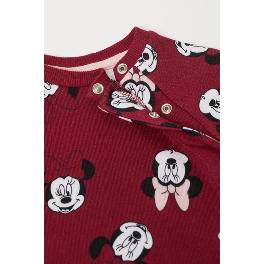 Bộ Nỉ Sơ Sinh Bé Gái Mickey&amp;Minnie Đỏ Mận HaM