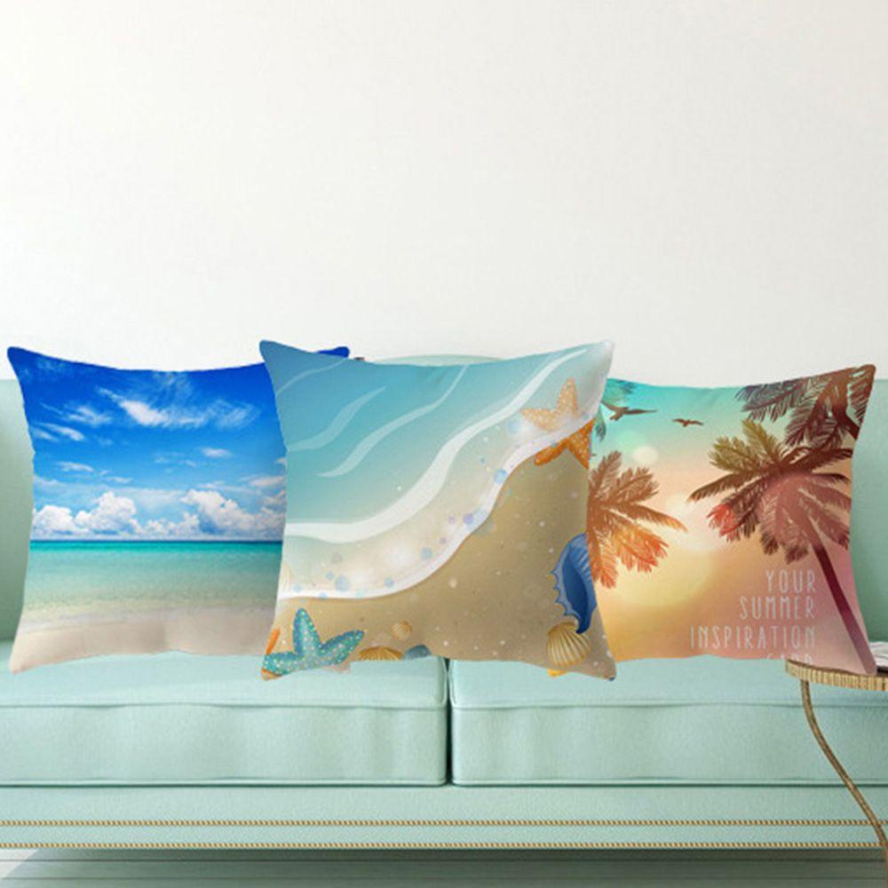 Vỏ Gối Vuông Họa Tiết Bãi Biển Trang Trí Nội Thất