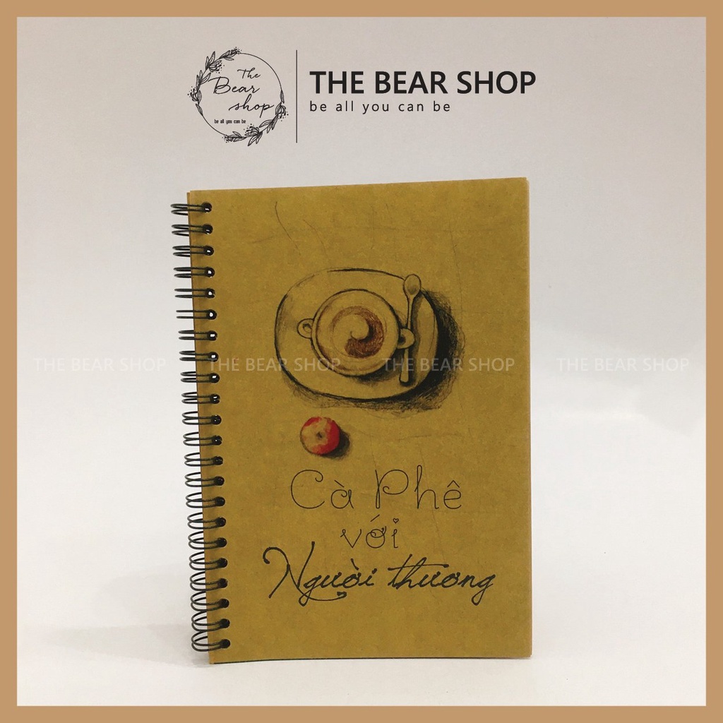 Sổ tay ghi chép handmade vintage - khổ A5 bìa bồi ivory giấy kraft - The Bear Shop