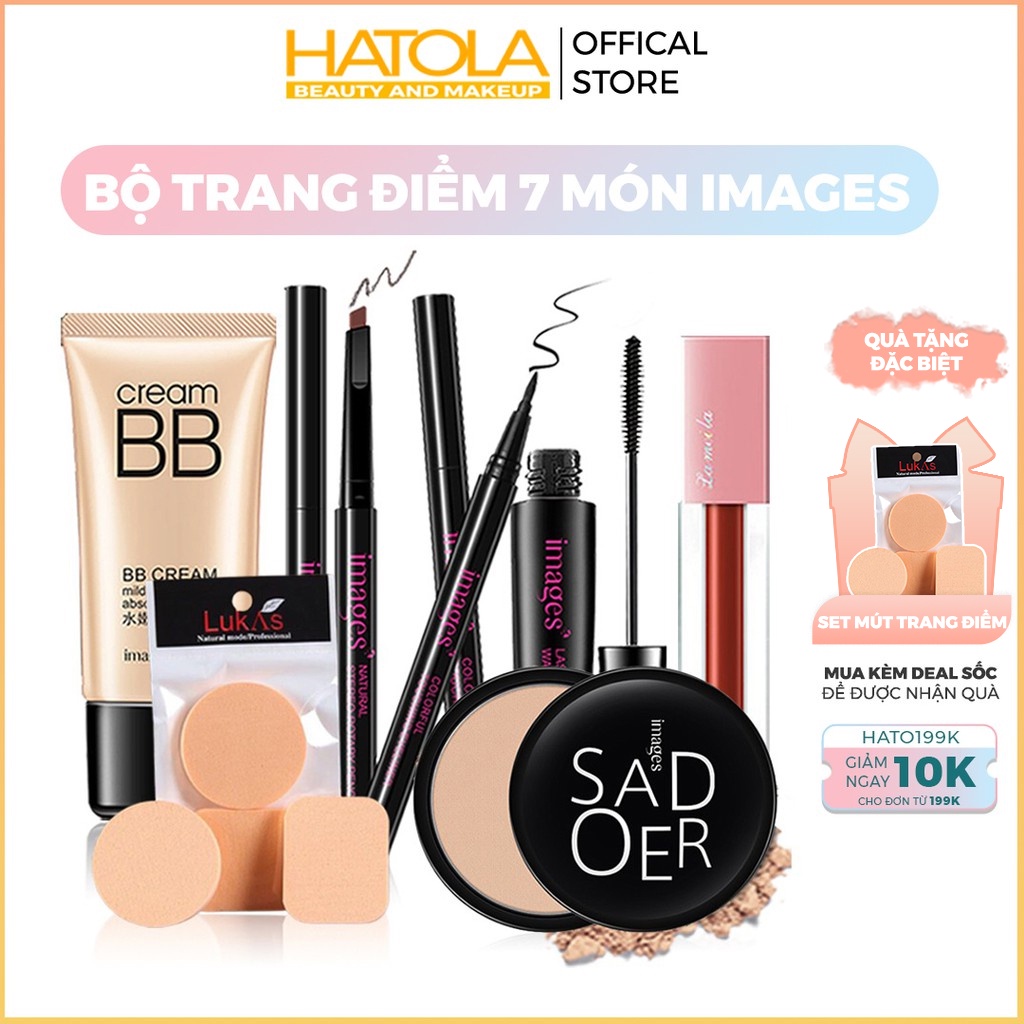 Bộ Trang Điểm Bộ Mĩ Phẩm IMAGES Kem BB, Phấn phủ, Chì kẻ mày, Bút dạ kẻ mắt, Mascara, Son lì Hatola