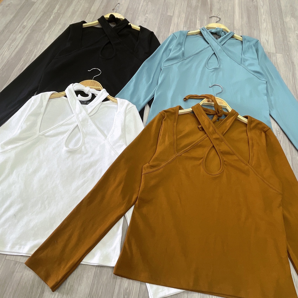 Áo Thun Tay Dài Bigsize Nữ Cổ Chéo Chất Thun Borib Mềm Mịn Co Dãn Lên  Phom Dễ Thương TD1