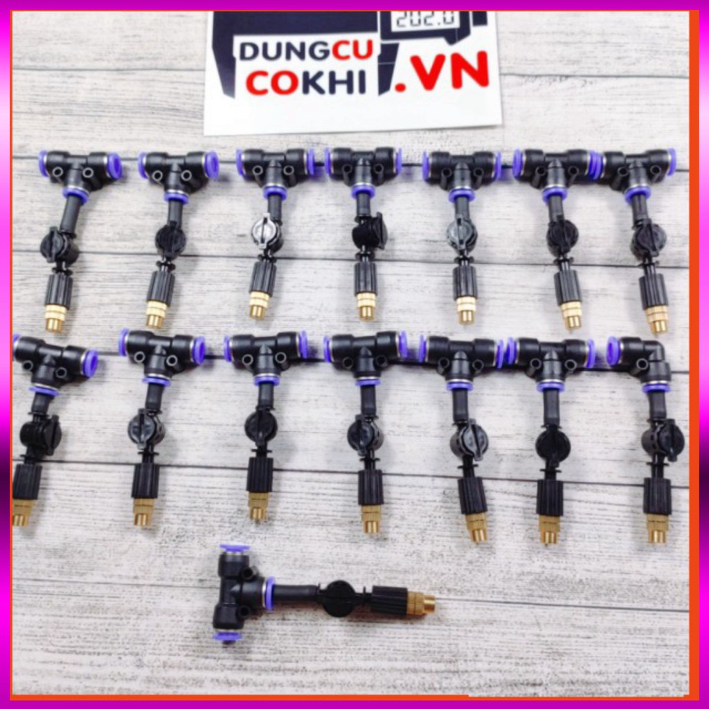 [GIÁ TỐT] 15 Béc phun sương 1 tia đồng,kèm chống nhỏ giọt và nối nhanh chữ Tê 8mm dùng tưới cây, tưới lan
