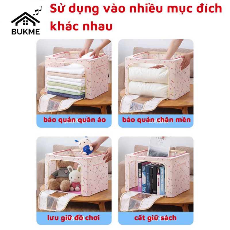 Hộp túi vải đựng quần áo chăn mền đa năng có khung thép chống thấm nước nắp khóa kéo dung tích 72l