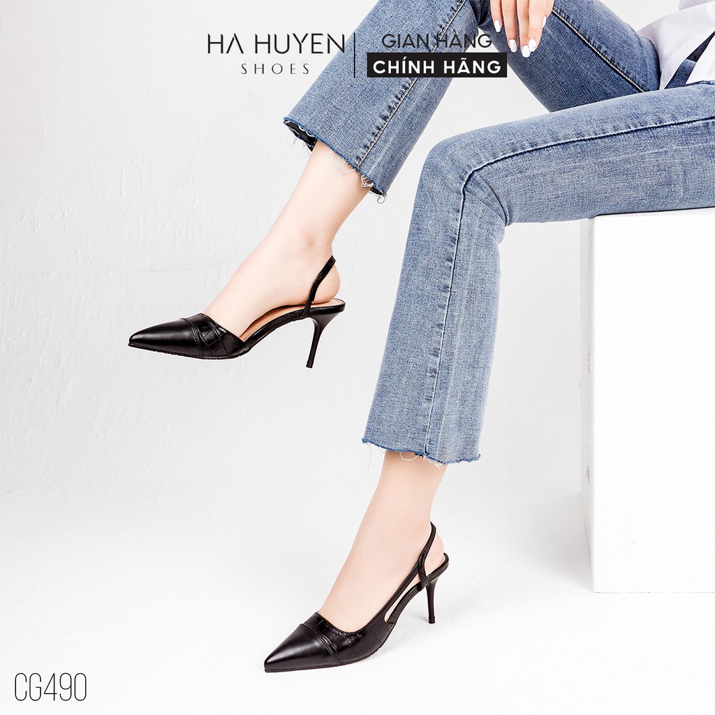 Giày cao gót nữ Hà Huyền Shoes mũi nhọn captoe quai đan hông chân gót nhọn 7 phân - CG490