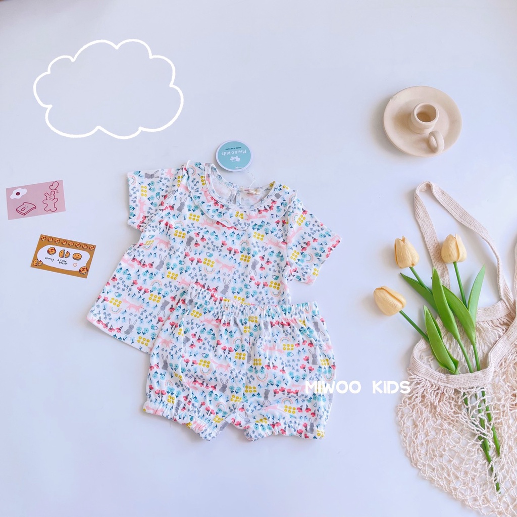 Bộ bé gái viền cổ họa tiết xinh xắn mùa hè HM190