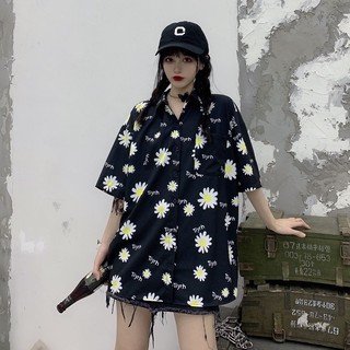 Áo sơ mi full hoa cúc tay lỡ phom to