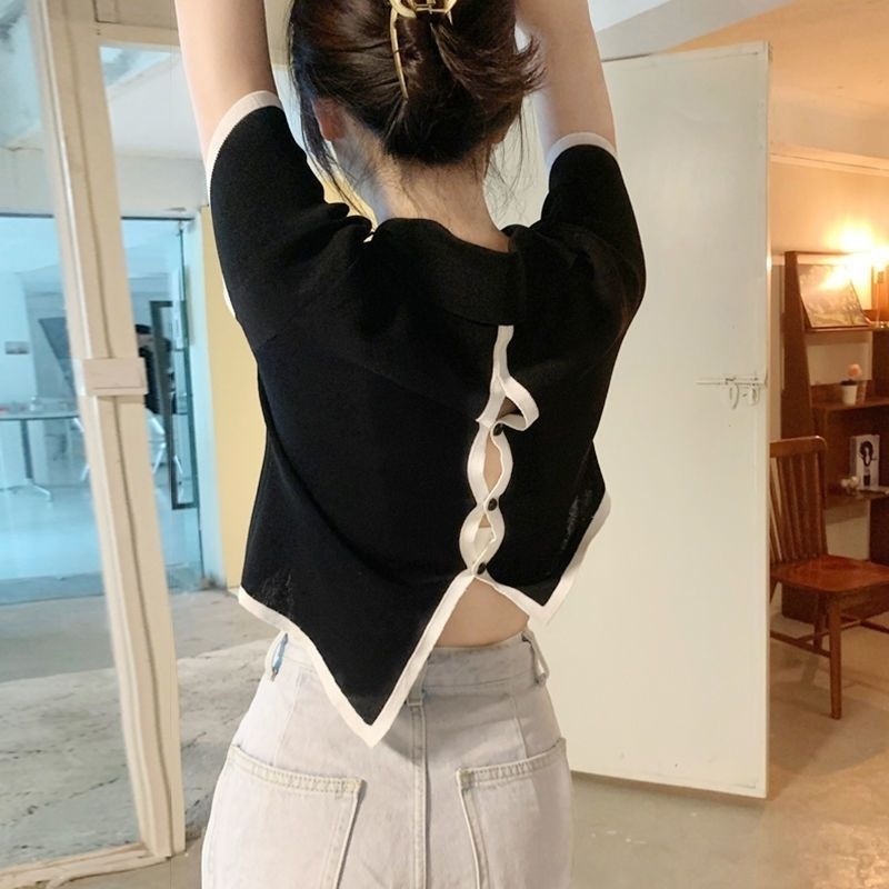 Áo polo Mỏng Tay Ngắn Màu Đen Thời Trang Mùa Hè Dành Cho Nữ