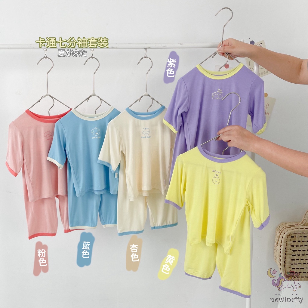 Set Áo Thun Tay Ngắn Màu Sắc Tương Phản + Quần Short Thời Trang Mùa Hè Phong Cách Hàn Quốc Cho Bé