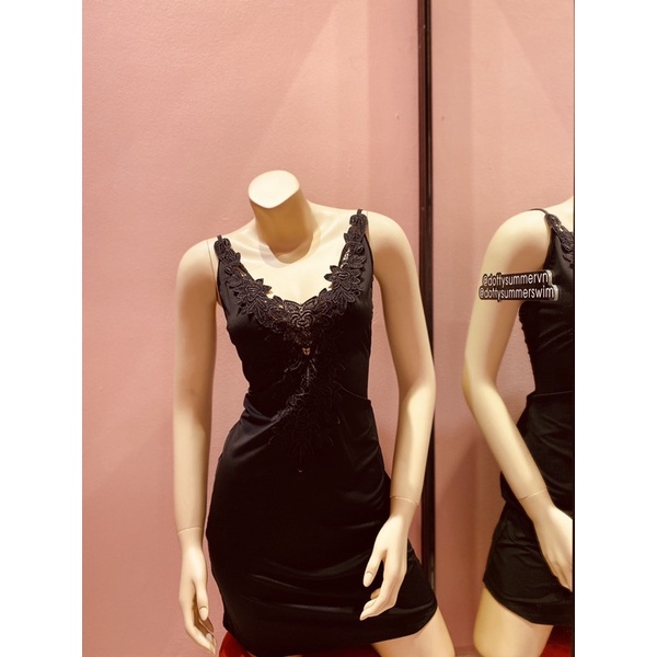 [Xuất Xịn] Đầm Ngủ Thun Lạnh Ôm Body Phối Nổi V Trước Ngực Tôn Dáng M
