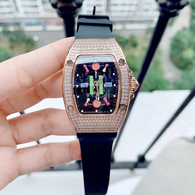 Đồng Hồ Huboler Hanboro Nữ Dây Da Silicon Đen Mặt Sắc Màu Rose Gold Chính Hãng 31x42mm