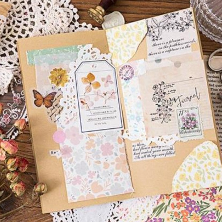 Set giấy nền hoa nhỏ cổ điển xinh xắn vintage trang trí sổ làm thiệp scrapbook | BNN031