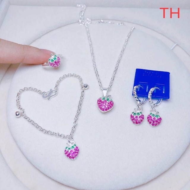 Bộ trang sức bạc dâu tây cho bé