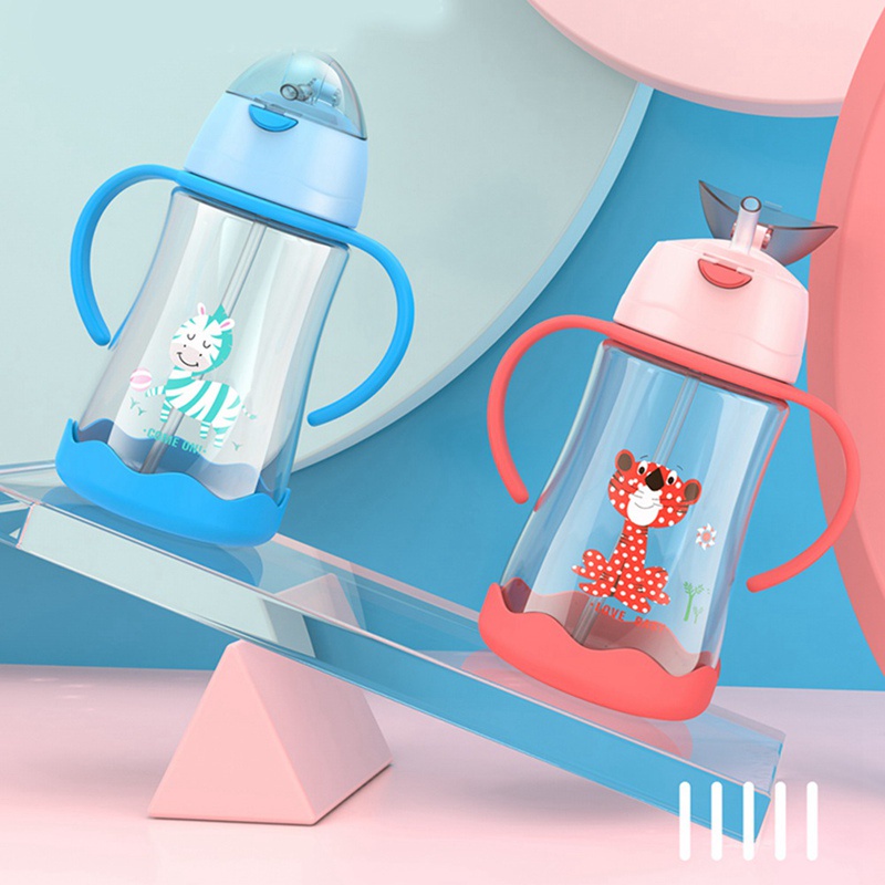 Bình uống nước cho bé dung tích 400ml có ống hút và tay cầm dễ thương tùy chọn màu sắc