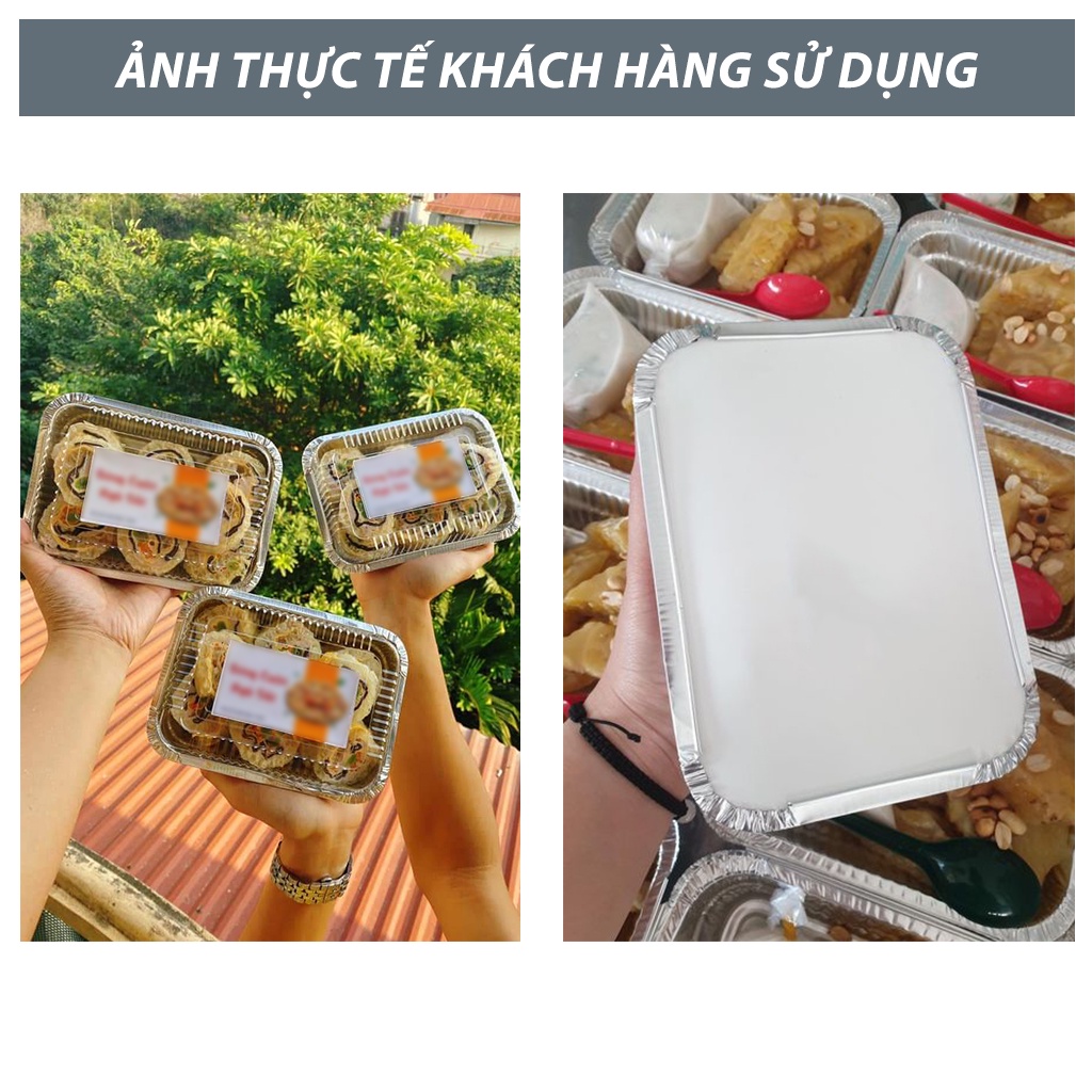 khay nhôm chữ nhật 650ml - Set 10 cái / dùng 1 lần / có nắp / hàng chính hãng