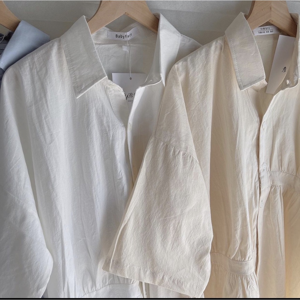 [SẴN] Áo sơ mi cộc tay vạt lệch nhún cách điệu chất đũi mát mẻ cực sịn màu trắng kem vintage(Ảnh thật) | BigBuy360 - bigbuy360.vn