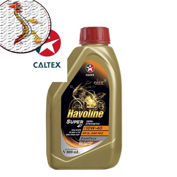 [Ảnh thật]nhớt Havoline 10W40 chai 800ml, Nhớt Havoline Super 4T Semi-Synthetic SAE 10W-40 API SL JASO MA2 chai 800ml