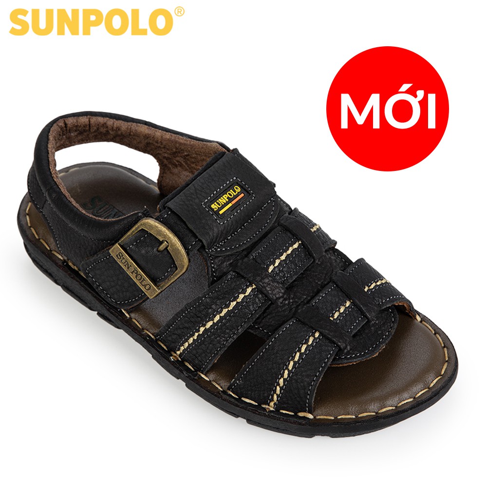 Xăng Đan Nam Da Bò SUNPOLO Đen Nâu SUSDA2DN