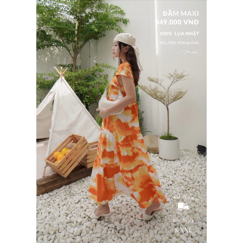 Đầm maxi dài 3 tầng luồng dây, váy tơ lụa Mịn đi biển đi chơi bigsize, màu cam xanh be nâu