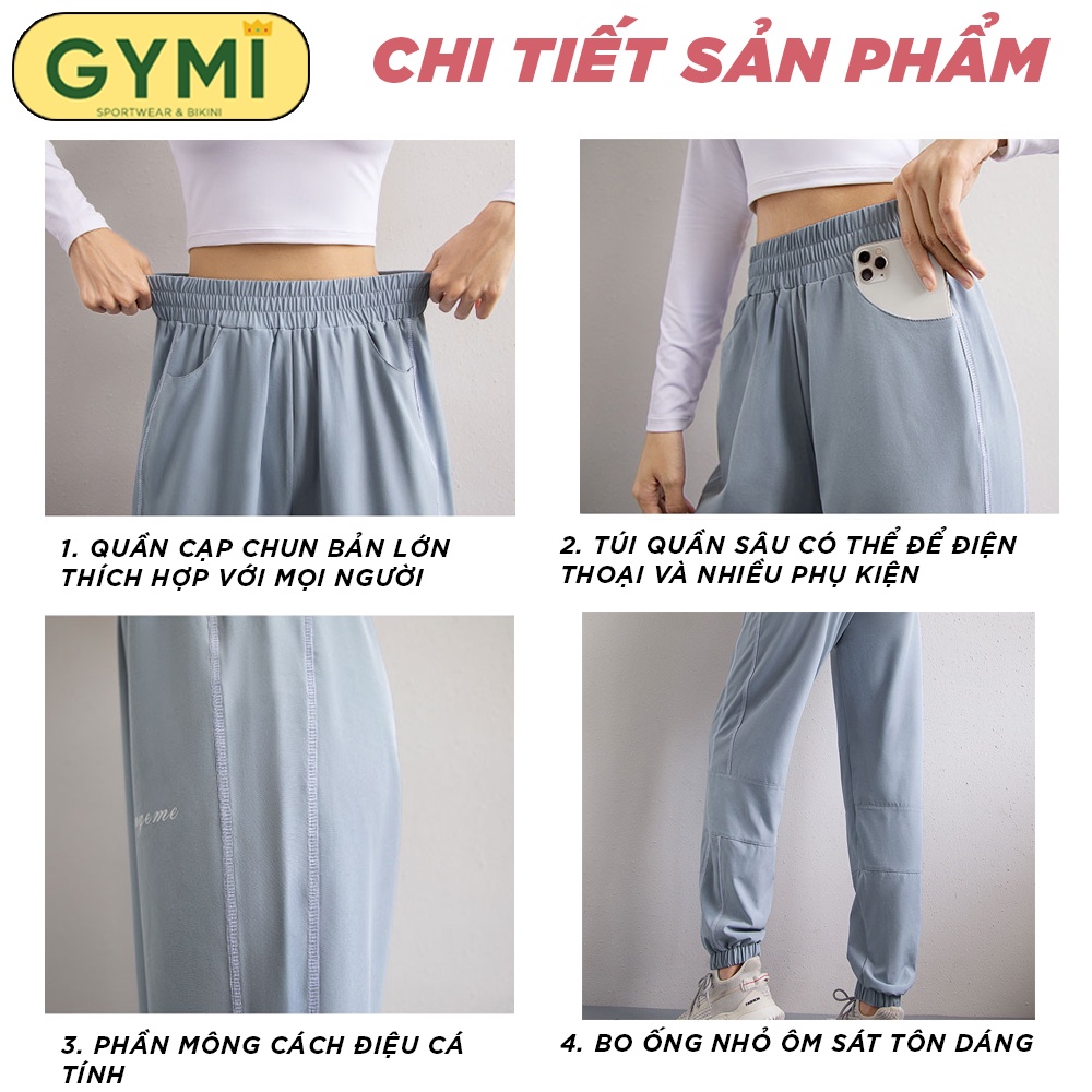 Quần jogger tập gym yoga nữ GYMI QJ08 phom rộng thể thao chất gió giấy 1 lớp mỏng mịn mát thoáng khí