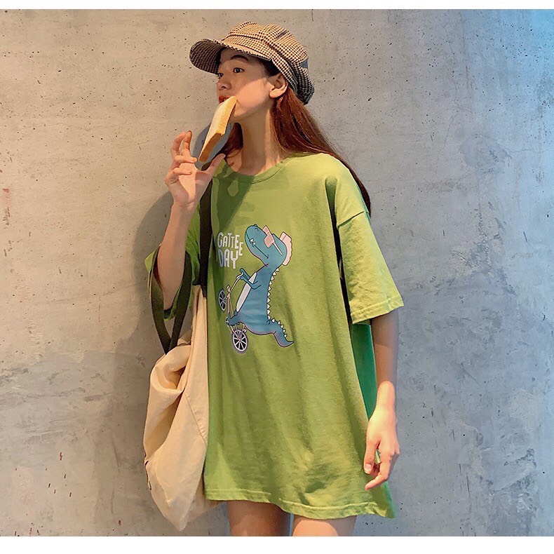 Áo Thun Unisex KHỦNG LONG ĐẠP XE G472, Tay Lỡ Form Rộng