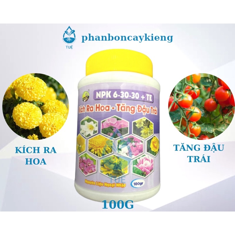 Phân kích ra hoa NPK 6-30-30 +TE - kích ra hoa, tăng đậu trái trên cây kiểng, cây ăn trái - bomax chai 100 gram