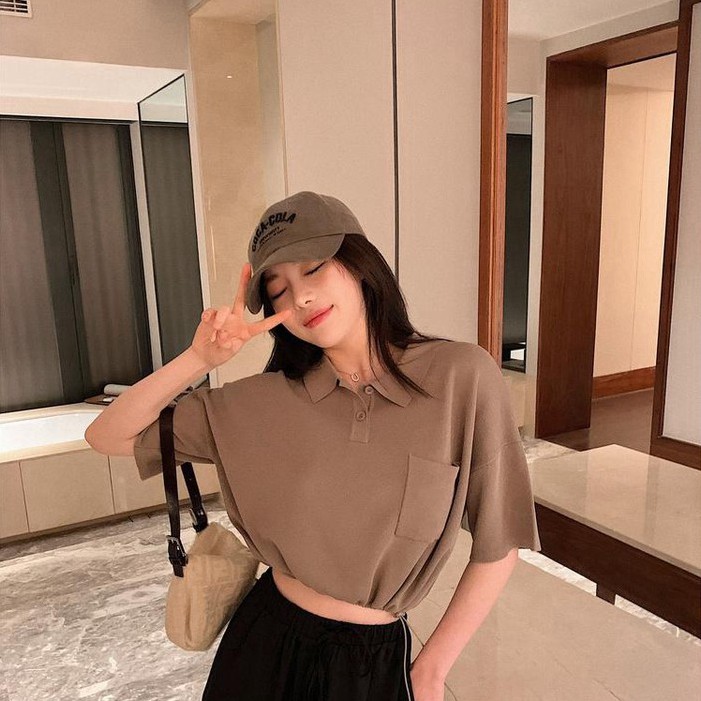 [Rẻ vô địch] ÁO THUN CỔ POLO CROPTOP FORM RỘNG CÓ DÂY RÚT CÁ TÍNH FREE SHIP