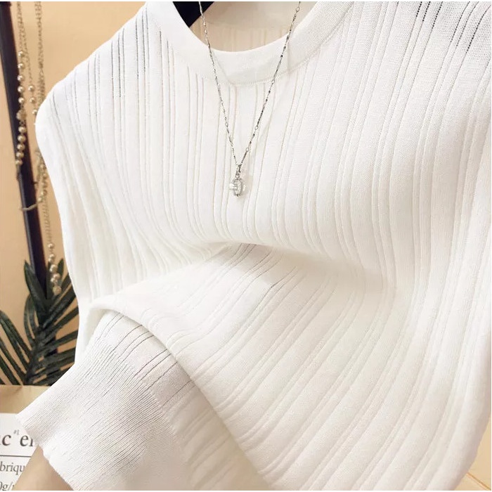 Áo len hè cổ tròn tay hến cho nữ