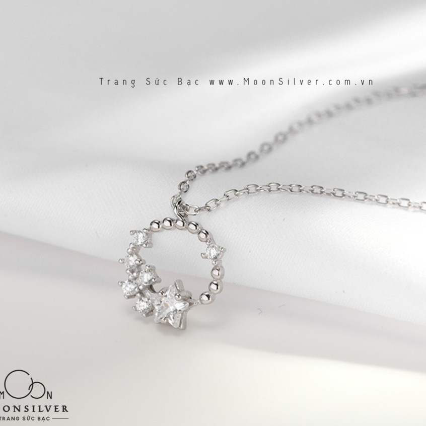 Dây chuyền bạc moonsilver, vòng cổ bạc nữ s925 vòng tròn những ngôi sao đính đá