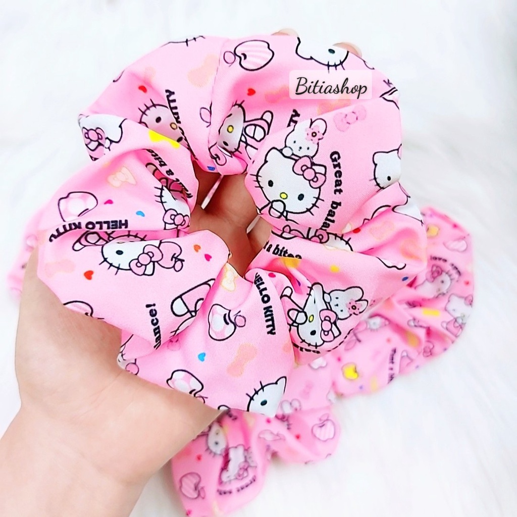 Cột Tóc Scrunchies Kitty Hồng Dễ Thương
