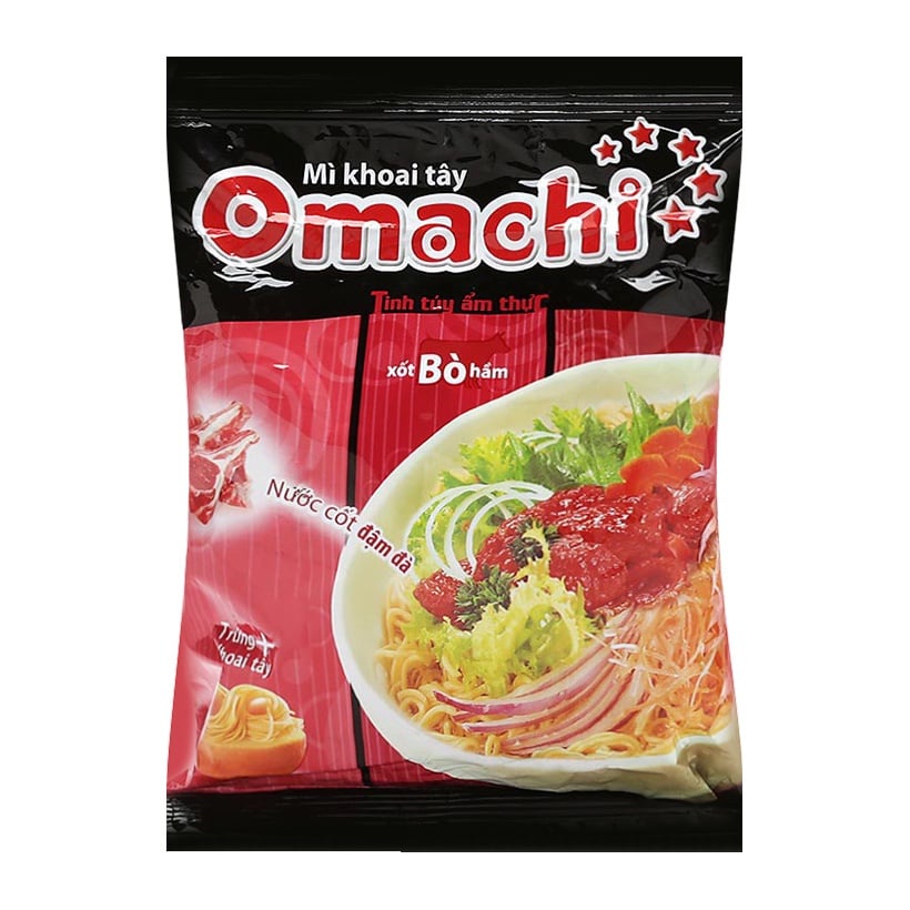 1 bịch 5 Gói Mì Tôm Omachi Xốt Bò Hầm -  Xốt Spaghetti -Sườn Hầm ngũ quả - Tôm chua cay Thái 80g date mớôm