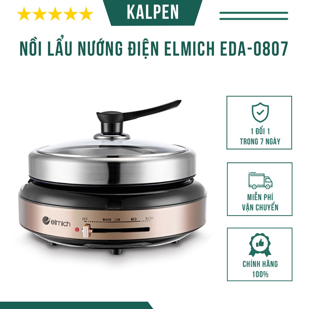 Nồi lẩu nướng điện 2 trong 1 Elmich EDA-0807, Bếp lẩu nướng đa năng hầm, rán, xào, ninh dung tích 4L - Bảo hành 12 tháng