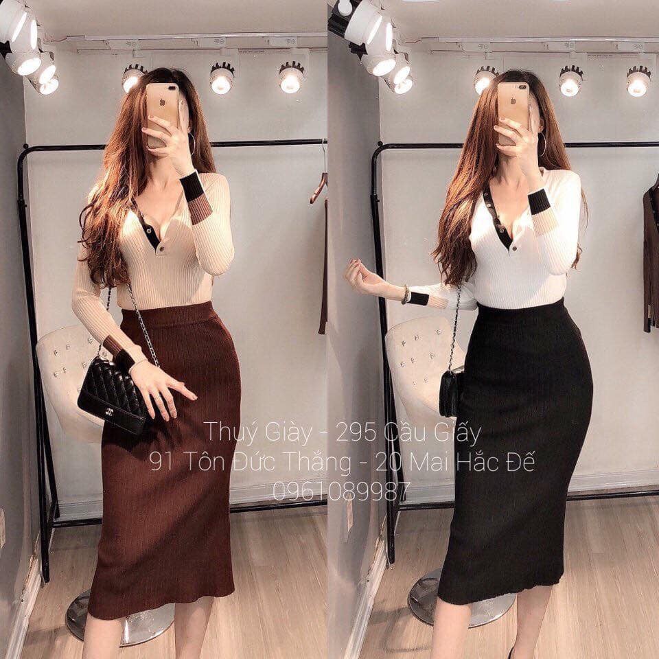 Chân váy len gân trơn Bút chì(kèm ảnh thật,video)