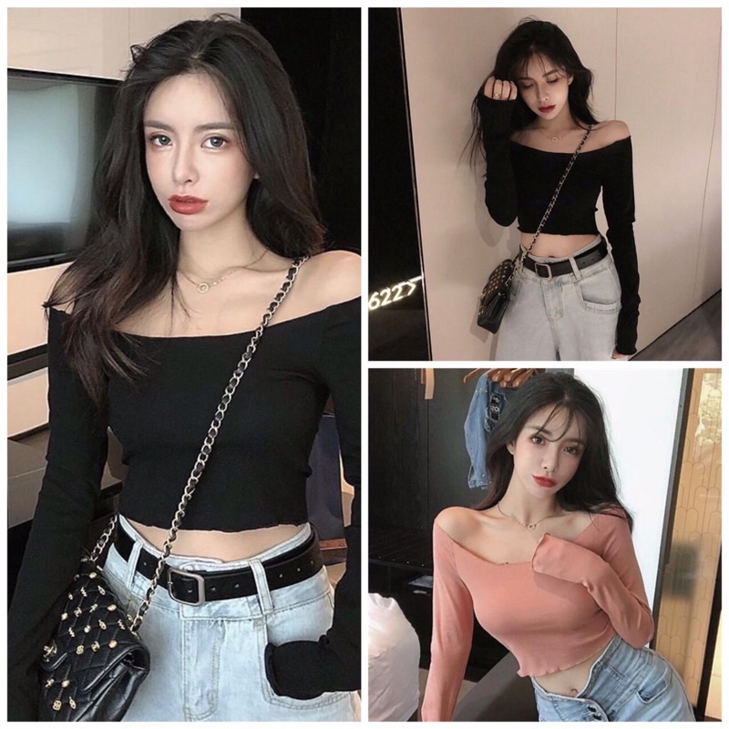 Áo kiểu trễ vãi trơn tay dài basic